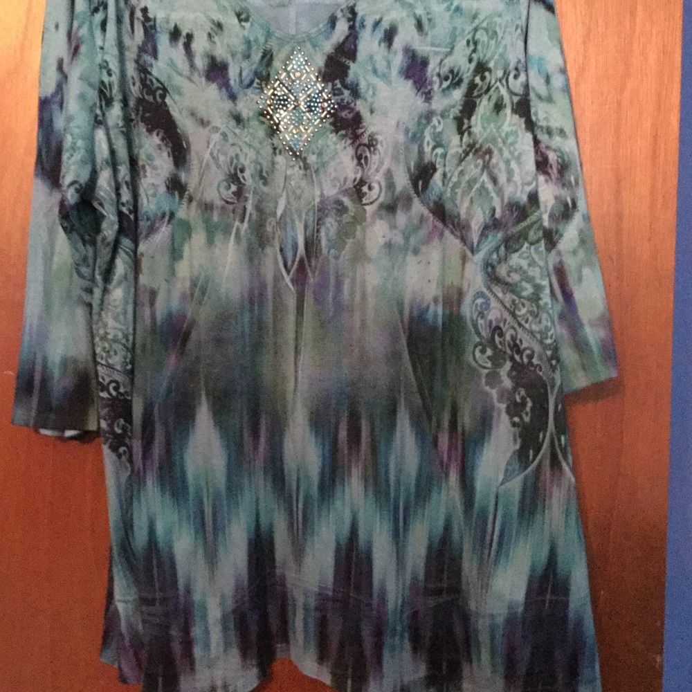 BOHO Tie Died Long Sleeve Top w/ embellishments